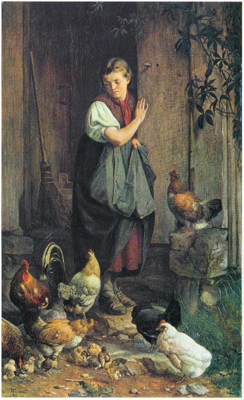 Hans Thoma Huhnerfutterung oil painting image